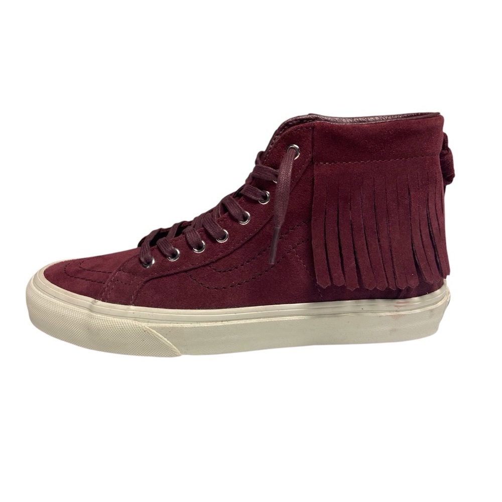 Vans SK8-Hi Moccasin High-Top Womens Sneakers Suede Leather Fringe Maroon Shoes - Picture 11 of 12